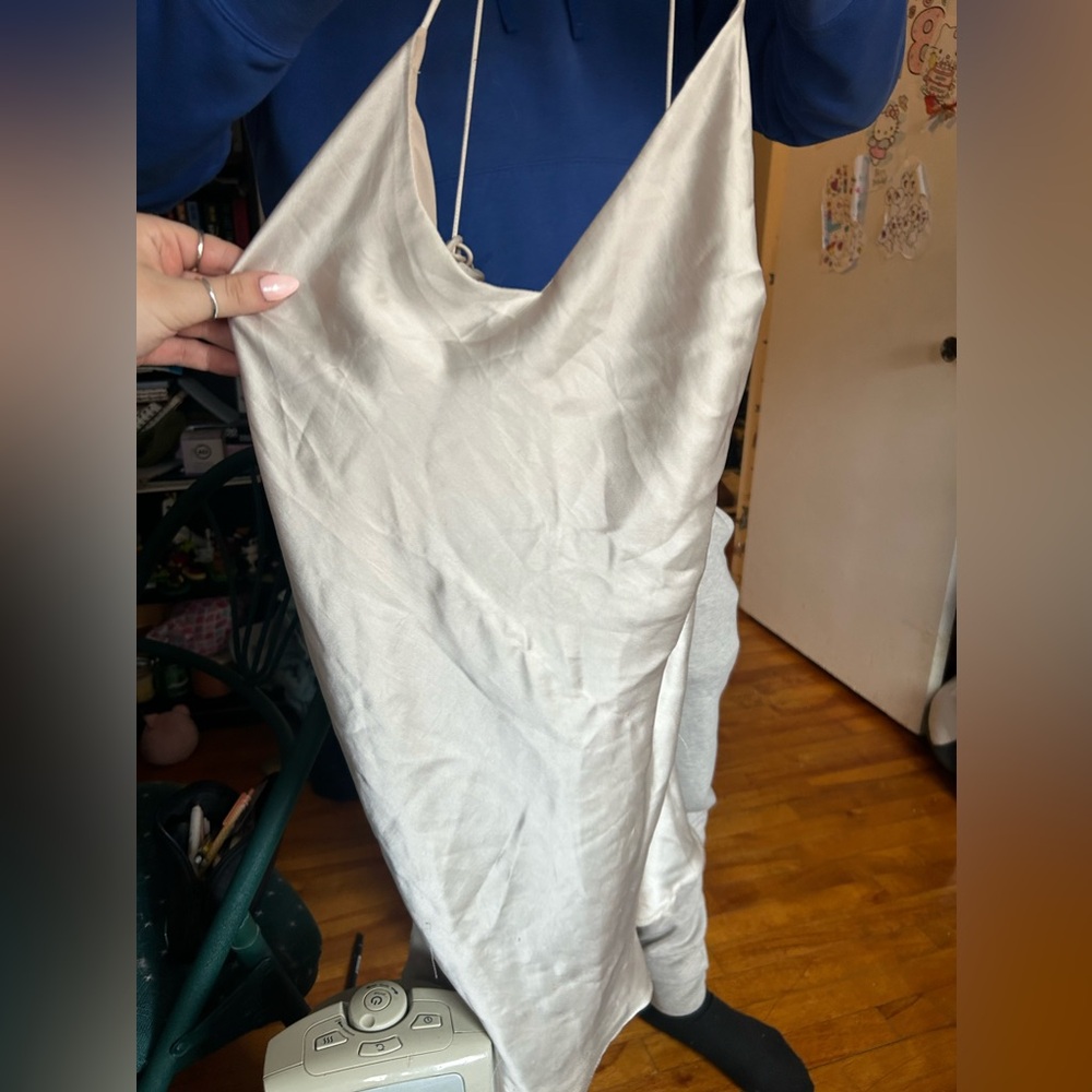 zara champagne color slip dress